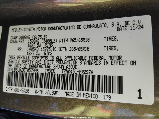2024 Toyota Tacoma Trd Sport მანქანა იყიდება აუქციონზე, vin: 3TYLB5JN2RT057006, აუქციონის ნომერი: 45899913