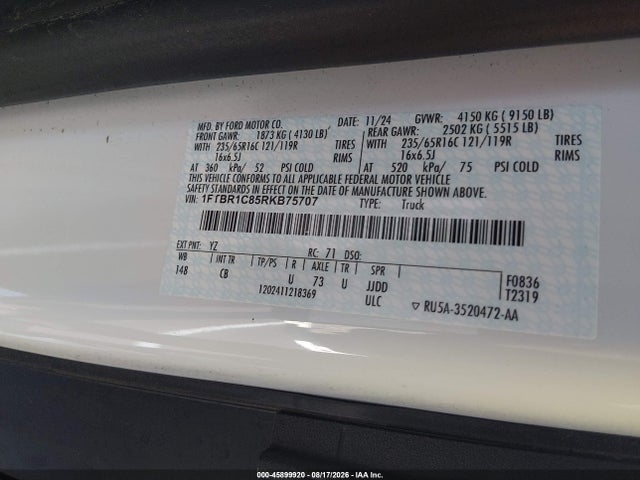 Aukcja sprzedaży 2024 Ford Transit-250, vin: 1FTBR1C85RKB75707, numer aukcji: 45899920