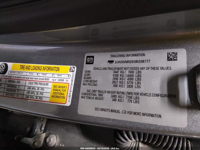 1GNS6NRD5SR208777 Chevrolet Tahoe 4wd Lt
