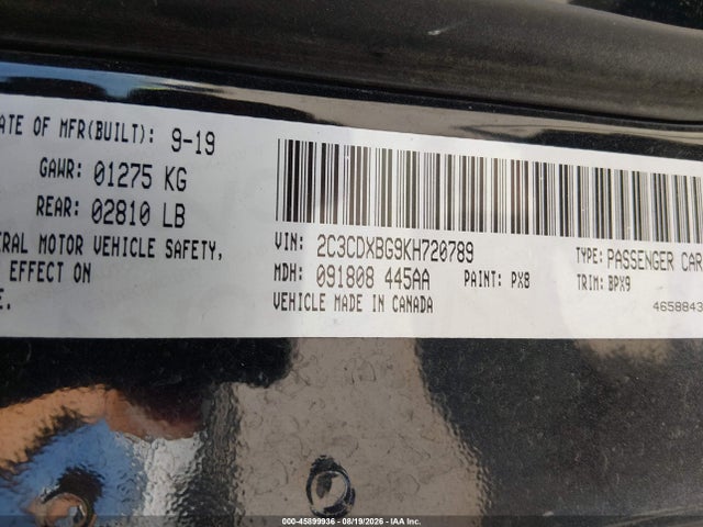Продажа на аукционе авто 2019 Dodge Charger Sxt Rwd, vin: 2C3CDXBG9KH720789, номер лота: 45899936