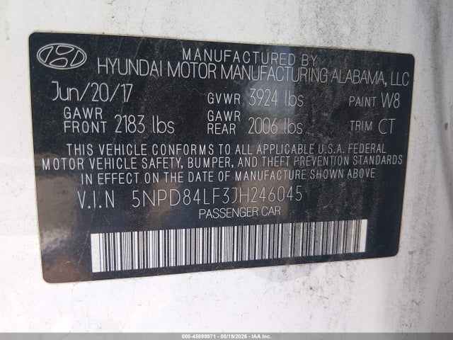 2018 Hyundai Elantra Sel მანქანა იყიდება აუქციონზე, vin: 5NPD84LF3JH246045, აუქციონის ნომერი: 45899971