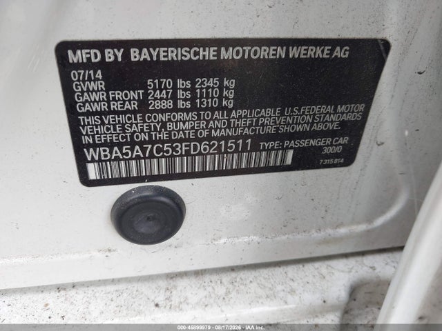 Aukcja sprzedaży 2015 Bmw 528i Xdrive, vin: WBA5A7C53FD621511, numer aukcji: 45899979