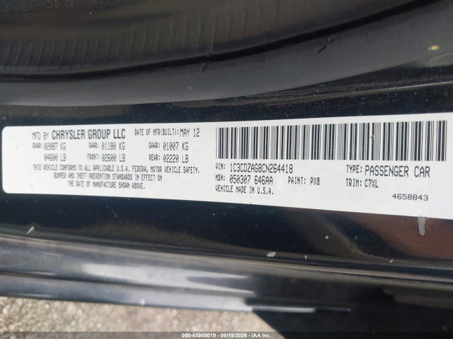 Aukcja sprzedaży 2012 Dodge Avenger Se, vin: 1C3CDZAG8CN264418, numer aukcji: 45900019