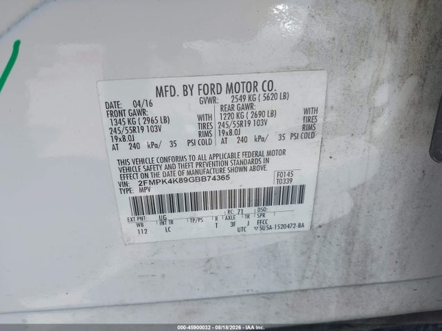 Продаж на аукціоні авто 2016 Ford Edge Titanium, vin: 2FMPK4K89GBB74365, номер лоту: 45900032