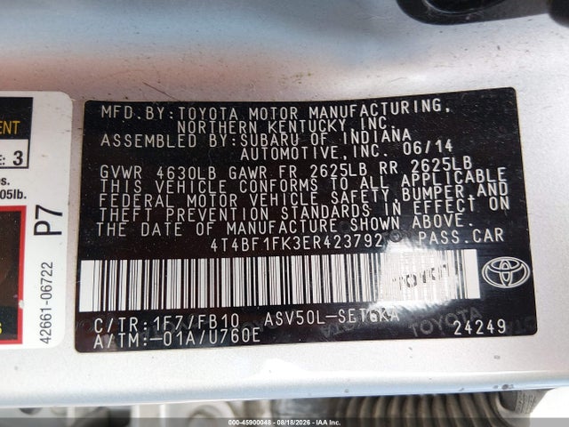 Продаж на аукціоні авто 2014 Toyota Camry Xle, vin: 4T4BF1FK3ER423792, номер лоту: 45900048