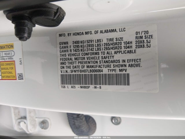 45900063 :رقم المزاد ، 5FNYF8H07LB006064 vin ، 2020 Honda Passport Awd Elite مزاد بيع