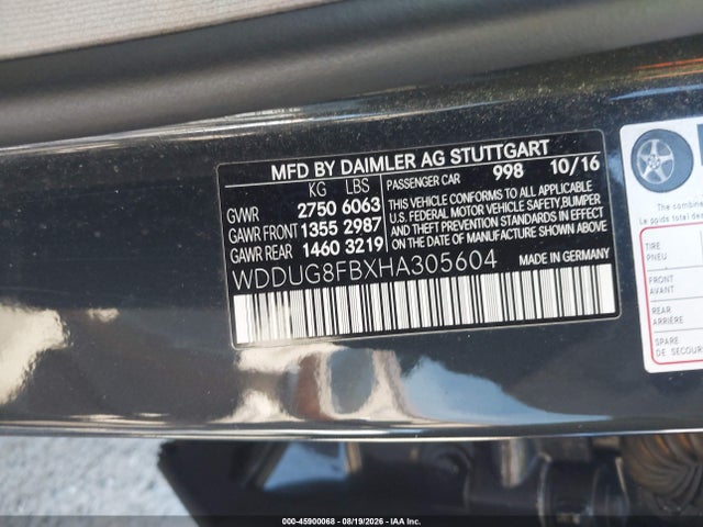 Aukcja sprzedaży 2017 Mercedes-benz S 550 4matic, vin: WDDUG8FBXHA305604, numer aukcji: 45900068