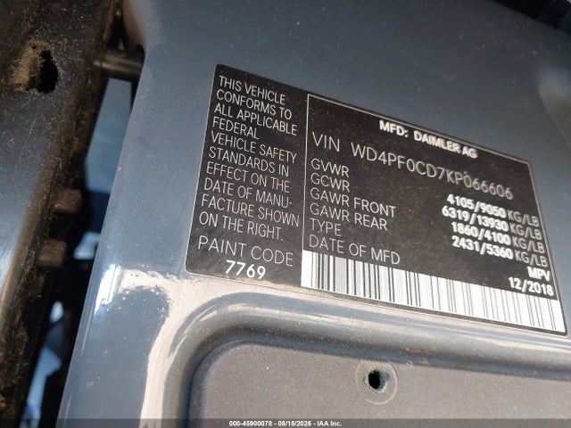 45900078 :رقم المزاد ، WD4PF0CD7KP066606 vin ، 2019 Mercedes-benz Sprinter 2500 Standard Roof V6 مزاد بيع