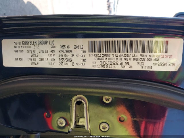 2012 Ram 1500 Lone Star მანქანა იყიდება აუქციონზე, vin: 1C6RD6LT2CS236136, აუქციონის ნომერი: 45900091