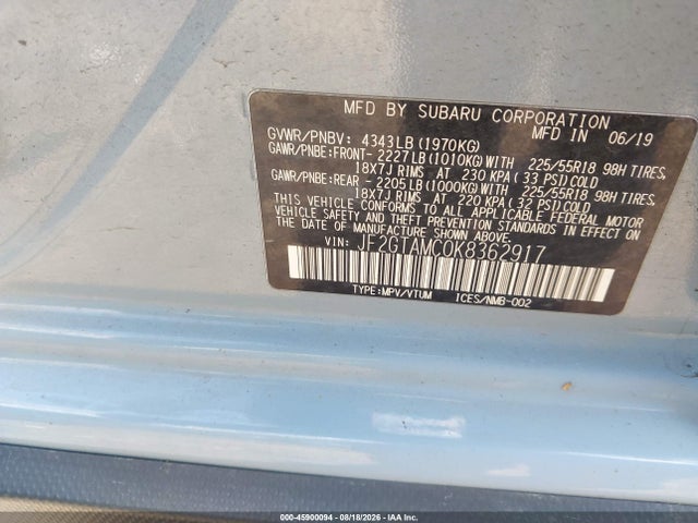 Aukcja sprzedaży 2019 Subaru Crosstrek 2.0i Limited, vin: JF2GTAMC0K8362917, numer aukcji: 45900094