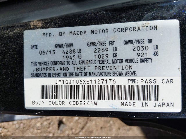 Aukcja sprzedaży 2014 Mazda Mazda6 I Sport, vin: JM1GJ1U6XE1127176, numer aukcji: 45900135