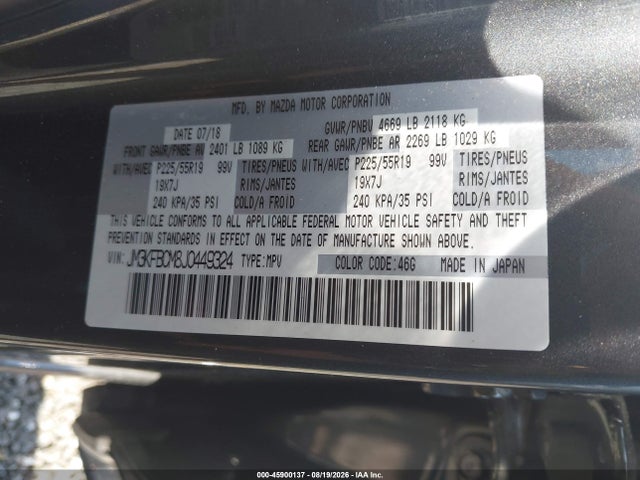 45900137 :رقم المزاد ، JM3KFBCM8J0449324 vin ، 2018 Mazda Cx-5 Touring مزاد بيع