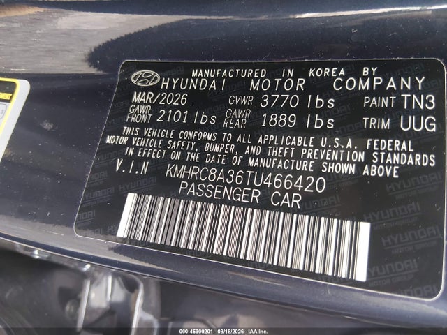 Продажа на аукционе авто 2026 Hyundai Venue Sel W/two-tone Roof, vin: KMHRC8A36TU466420, номер лота: 45900201