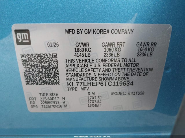 KL77LHEP6TC119634 Chevrolet Trax Fwd Lt