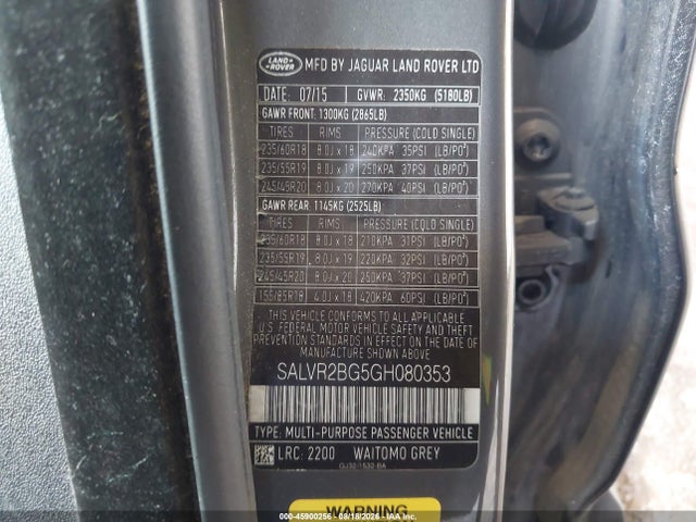 Продажа на аукционе авто 2016 Land Rover Range Rover Evoque Hse, vin: SALVR2BG5GH080353, номер лота: 45900256