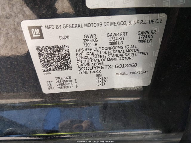 Aukcja sprzedaży 2020 Chevrolet Silverado 1500 4wd  Short Bed Rst, vin: 3GCUYEETXLG313468, numer aukcji: 45900265