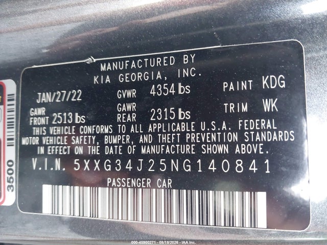 KIA K5 EX 2022 5XXG34J25NG140841 Image 9