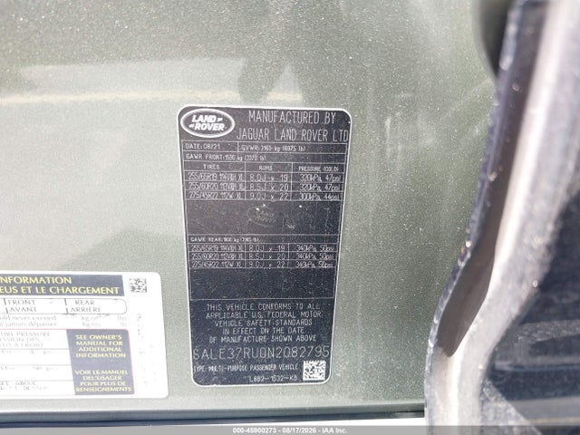 2022 Land Rover Defender 110 X-dynamic Hse მანქანა იყიდება აუქციონზე, vin: SALE37RU0N2082795, აუქციონის ნომერი: 45900273