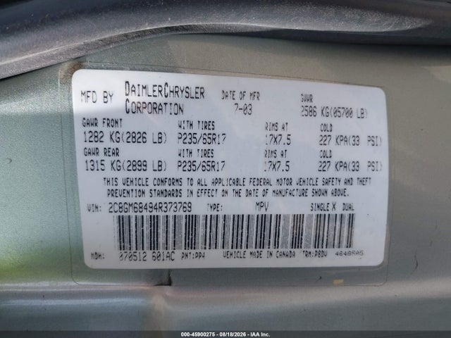 Aukcja sprzedaży 2004 Chrysler Pacifica, vin: 2C8GM68494R373769, numer aukcji: 45900275