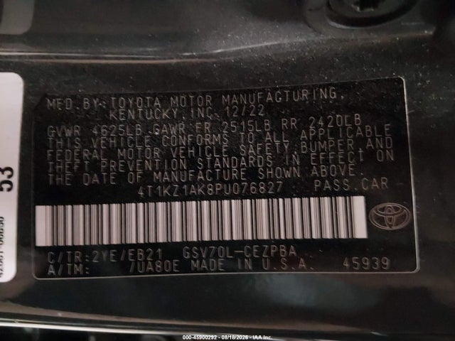 45900292 :رقم المزاد ، 4T1KZ1AK8PU076827 vin ، 2023 Toyota Camry Trd مزاد بيع