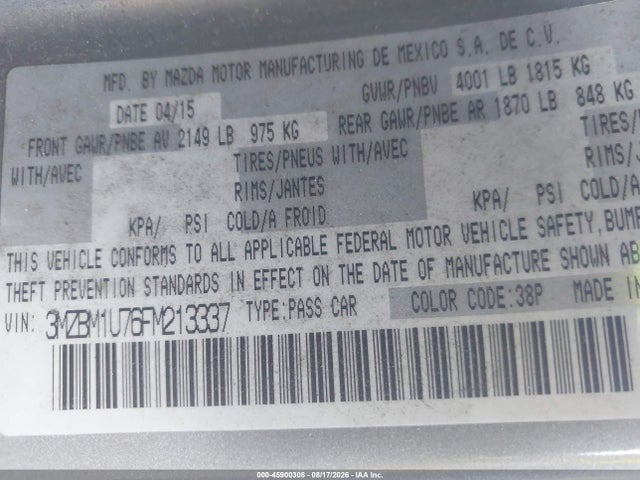 Mazda Mazda3 I Sport 2015 3MZBM1U76FM213337 Image 9