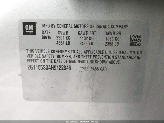 Aukcja sprzedaży 2017 Chevrolet Impala 1lt, vin: 2G1105S34H9122346, numer aukcji: 45900323
