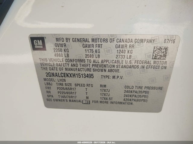 2GNALCEKXH1513495 Chevrolet EQUINOX LT