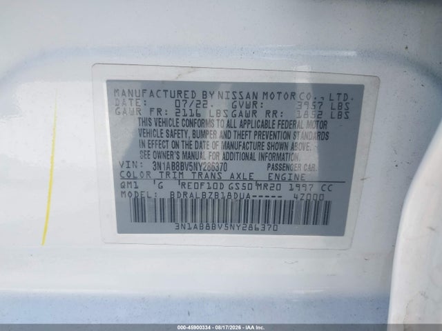 Nissan Sentra S Xtronic Cvt 2022 3N1AB8BV5NY286370 Image 9