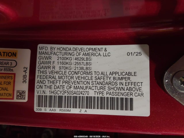 Продажа на аукционе авто 2025 Honda Accord Hybrid Sport, vin: 1HGCY2F50SA024270, номер лота: 45900349