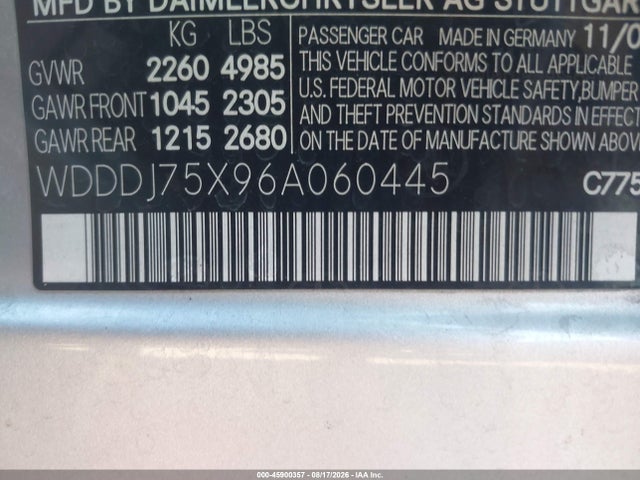Продаж на аукціоні авто 2006 Mercedes-benz Cls 500, vin: WDDDJ75X96A060445, номер лоту: 45900357