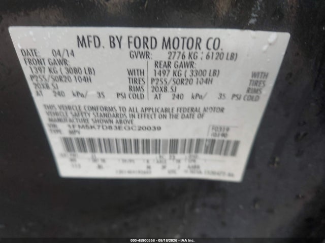 Продажа на аукционе авто 2014 Ford Explorer Xlt, vin: 1FM5K7D83EGC20039, номер лота: 45900358