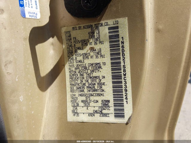 Продажа на аукционе авто 1998 Nissan Frontier Standard/xe, vin: 1N6DD21S8WC339241, номер лота: 45900360