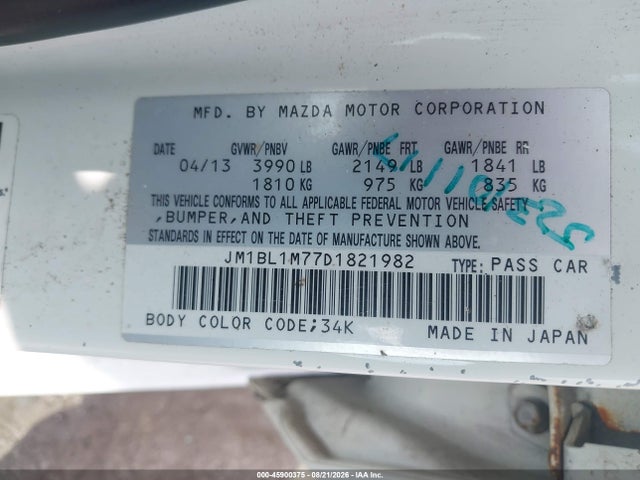 Aukcja sprzedaży 2013 Mazda Mazda3 I Grand Touring, vin: JM1BL1M77D1821982, numer aukcji: 45900375