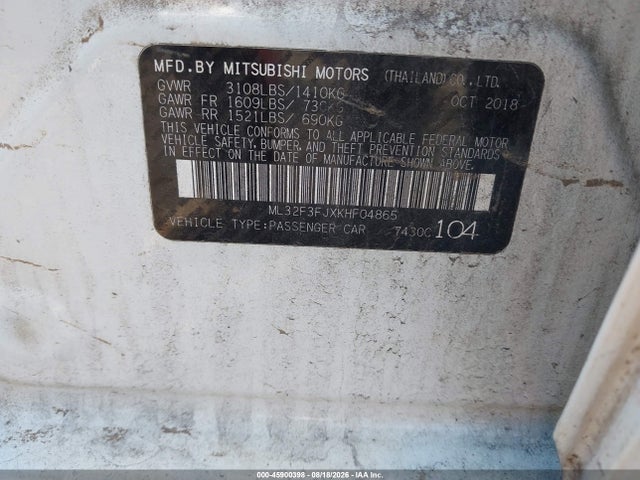 2019 Mitsubishi Mirage G4 Es მანქანა იყიდება აუქციონზე, vin: ML32F3FJXKHF04865, აუქციონის ნომერი: 45900398