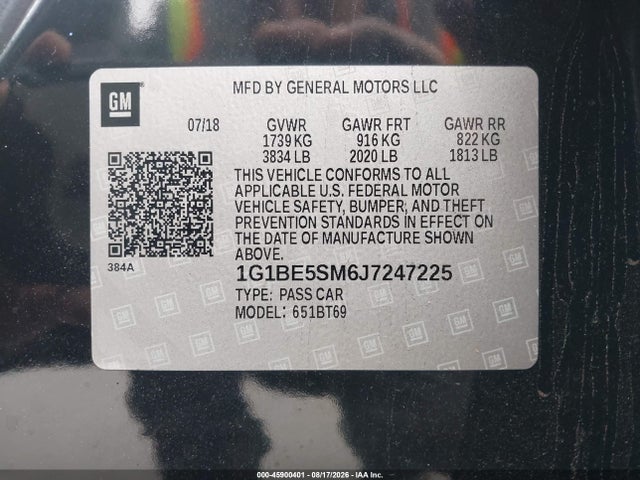 Chevrolet Cruze Lt Auto 2018 1G1BE5SM6J7247225 Image 9