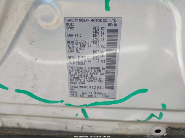 Nissan ROGUE SV 2016 5N1AT2MT8GC912911 Image 9