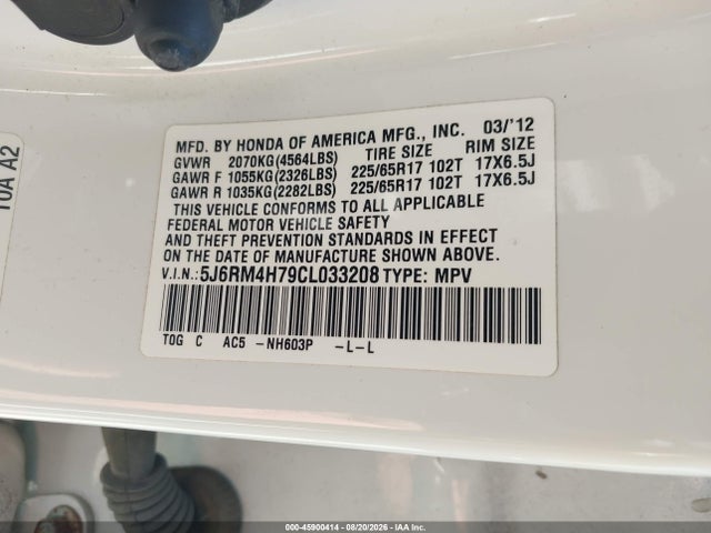45900414 :رقم المزاد ، 5J6RM4H79CL033208 vin ، 2012 Honda Cr-v Ex-l مزاد بيع
