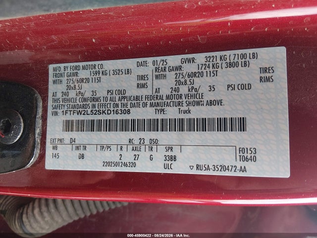 2025 Ford F-150 Stx მანქანა იყიდება აუქციონზე, vin: 1FTFW2L52SKD16308, აუქციონის ნომერი: 45900422