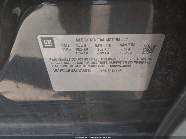 1G1PC5SHXG7216910 Chevrolet Cruze Limited Ls Auto