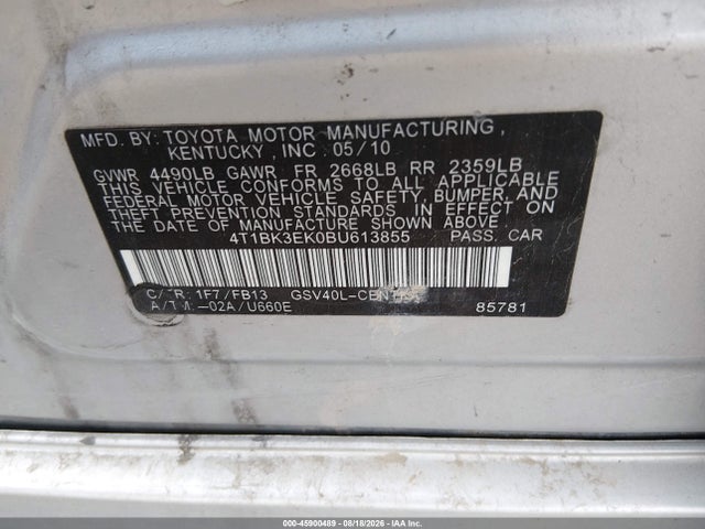 45900489 :رقم المزاد ، 4T1BK3EK0BU613855 vin ، 2011 Toyota Camry Le V6 مزاد بيع