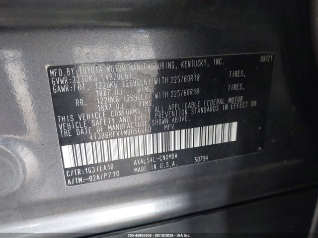 2021 Toyota Rav4 Hybrid Xle Premium მანქანა იყიდება აუქციონზე, vin: 4T3B6RFV4MU050660, აუქციონის ნომერი: 45900506