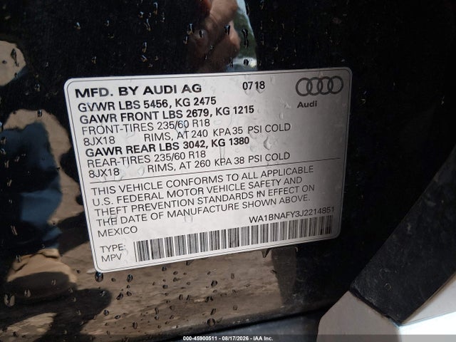 Продажа на аукционе авто 2018 Audi Q5 2.0t Premium, vin: WA1BNAFY3J2214851, номер лота: 45900511