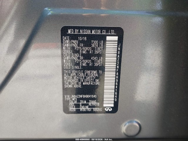 45900585 :رقم المزاد ، JN8AZ2NF8H9641640 vin ، 2017 Infiniti Qx80 مزاد بيع