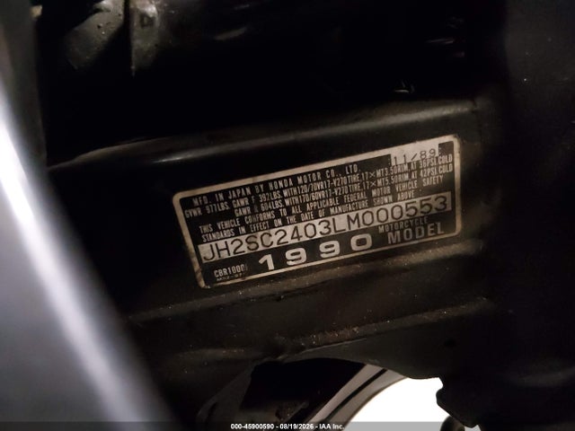 Aukcja sprzedaży 1990 Honda Cbr1000 F, vin: JH2SC2403LM000553, numer aukcji: 45900590