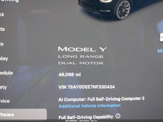 Aukcja sprzedaży 2022 Tesla Model Y Long Range Dual Motor All-wheel Drive, vin: 7SAYGDEE7NF330434, numer aukcji: 45900591