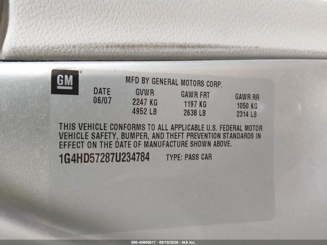 Продажа на аукционе авто 2007 Buick Lucerne Cxl, vin: 1G4HD57287U234784, номер лота: 45900611