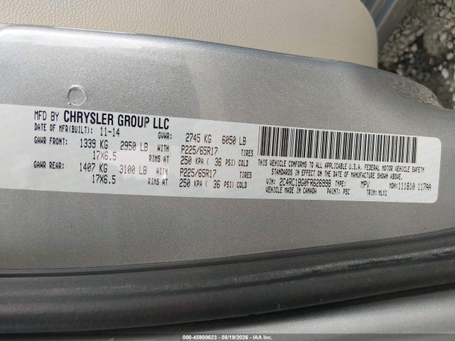 Auction sale of the 2015 Chrysler Town & Country Touring, vin: 2C4RC1BG0FR626998, lot number: 45900623