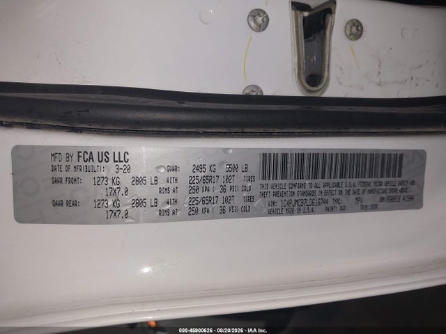 Aukcja sprzedaży 2020 Jeep Cherokee Latitude 4x4, vin: 1C4PJMCB7LD616744, numer aukcji: 45900626