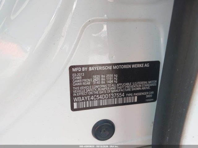 Продажа на аукционе авто 2013 Bmw 740li, vin: WBAYE4C54DD137554, номер лота: 45900630