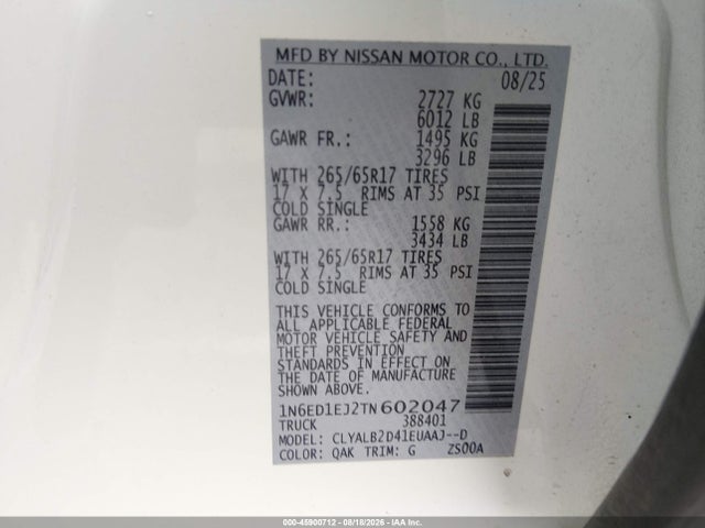 Nissan Frontier Sv 4x2 2026 1N6ED1EJ2TN602047 Image 9
